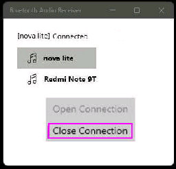 Close Connection^Bluetooth Audio Receiver